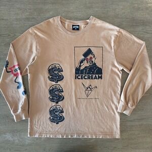 Icecream Fold Long Sleeve Knit T-Shirt-Doe Tan-100% Cotton Graphic Tee-Sz XL